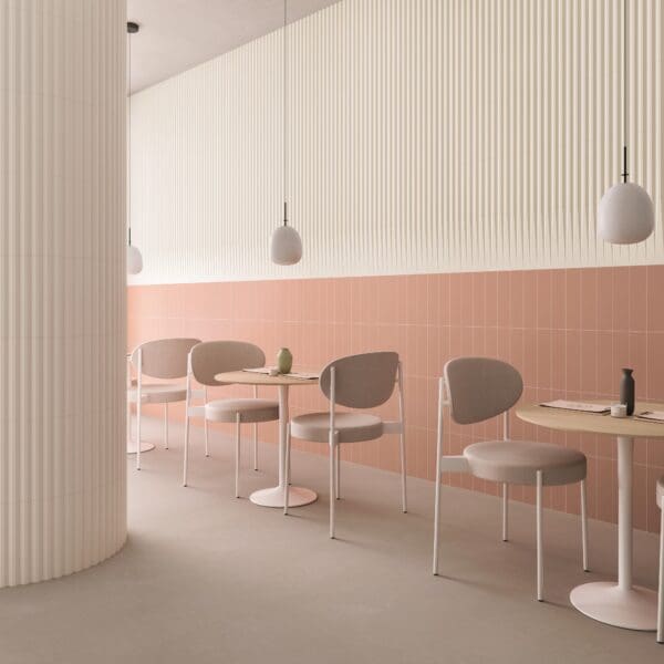 Stripes Cotto Plain Tile, Stripes Dove Decor Tile and Stripes Dove Transition Tile
