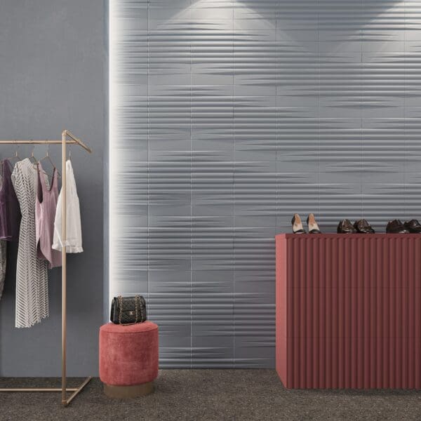 Stripes Sky Plain Tile, Stripes Garnet Decor Tile and Stripes Sky Decor Tile