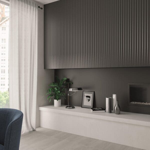 Stripes Graphite Decor Tile and Stripes Graphite Transition Tile