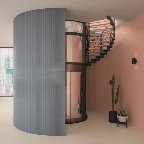 Stripes Cotto Plain Tile, Stripes Sky Transition Tile and Stripes Sky Decor Tile