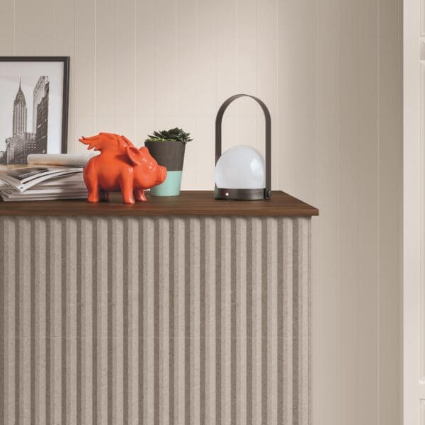 Stripes Greige Stone Decor Tile and Stripes Dove Plain Tile