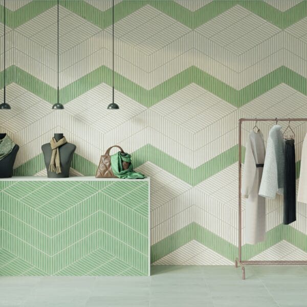 Spike Bars Deep White Tile, Spike Bars Fern Tile