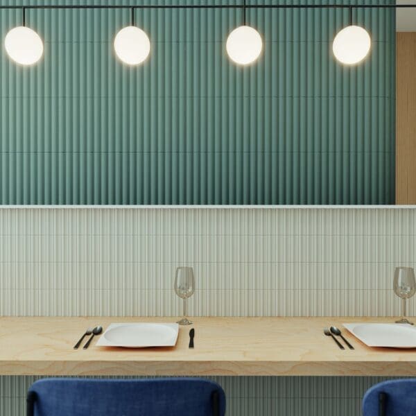 Faces Dune Steel Blue and Bars Bone Tile