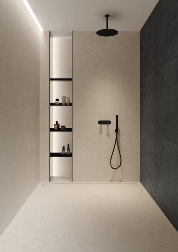 Victorian Stone Moon Cream and Baycliff black Tile