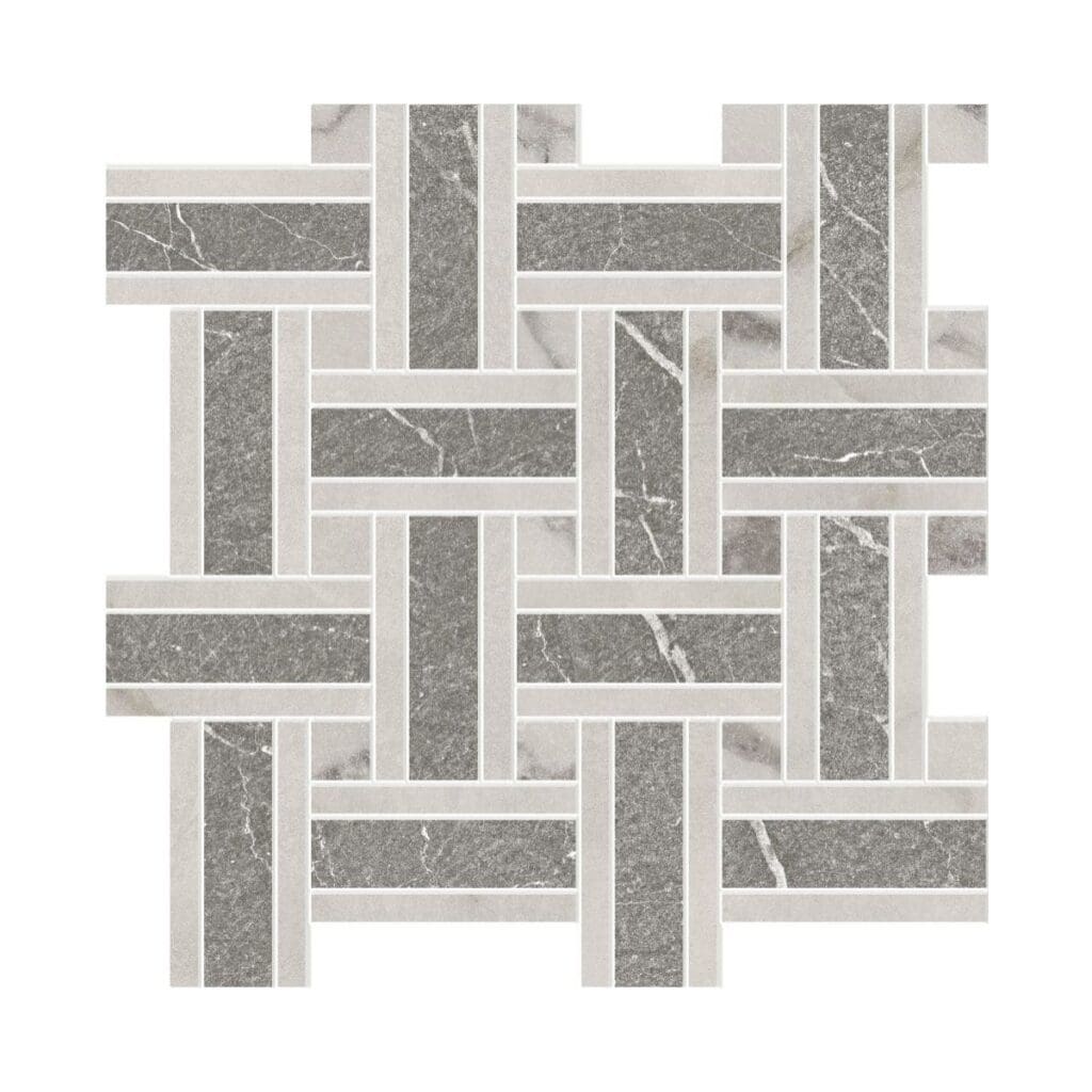 NOV-Basketweave Pietra Grey / Carrara / Arabescato Porcelain Tile
