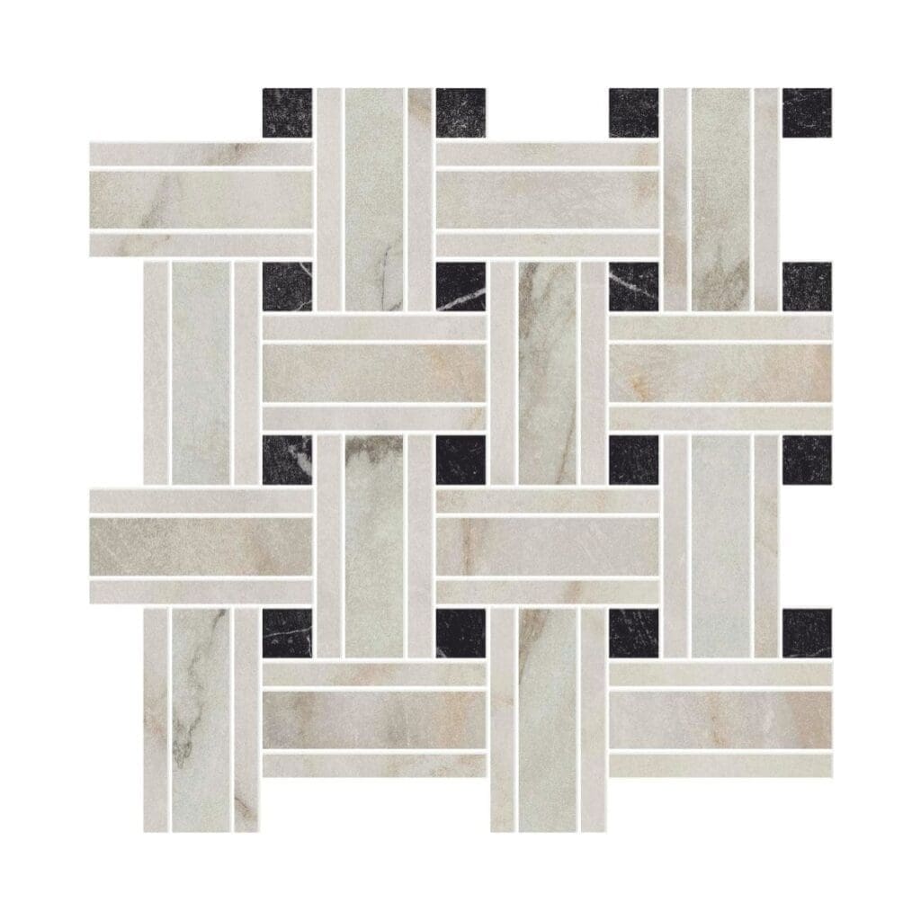 NOV-Basketweave Gold / Nero Marquina / Calacatta Porcelain Tile