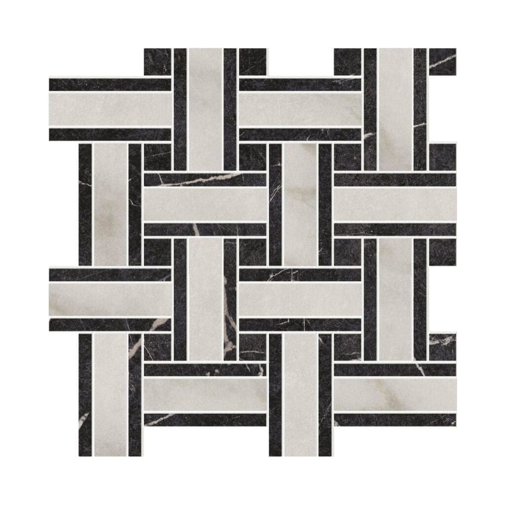 NOV-Basketweave Carrara / Nero Marquina Porcelain Tile