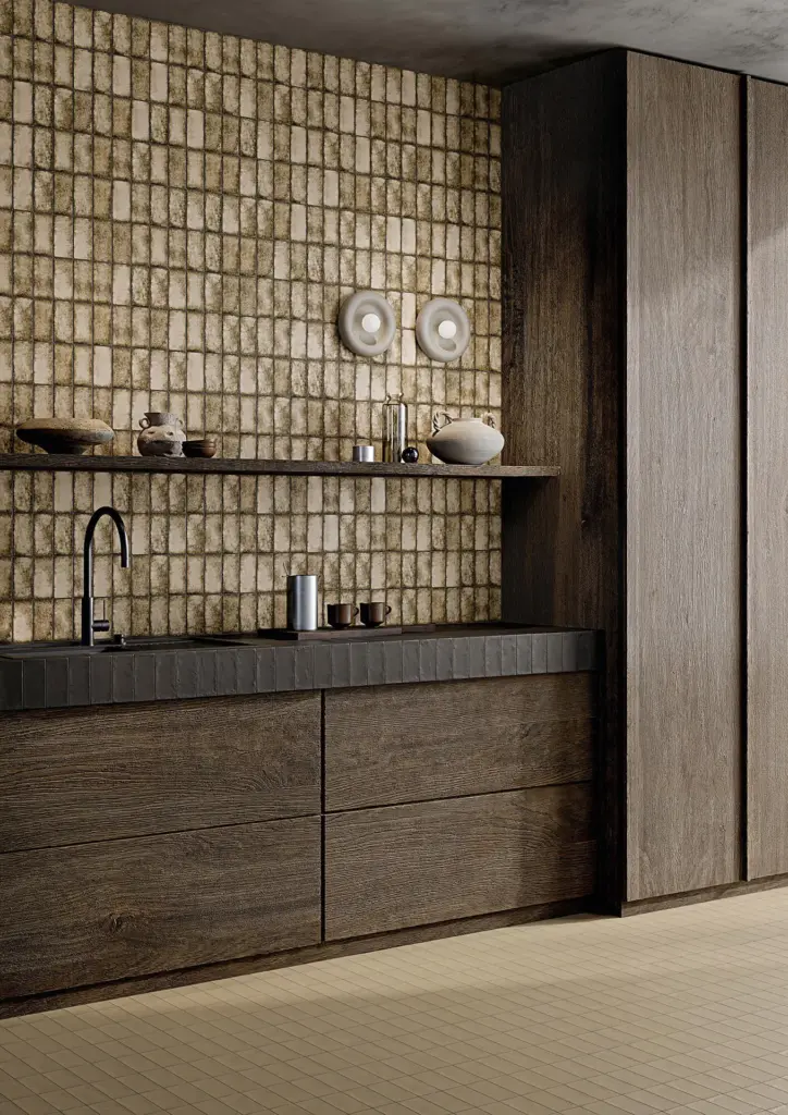 Berlese tiles: a kitchen with an Arida splashback and a tiled floor