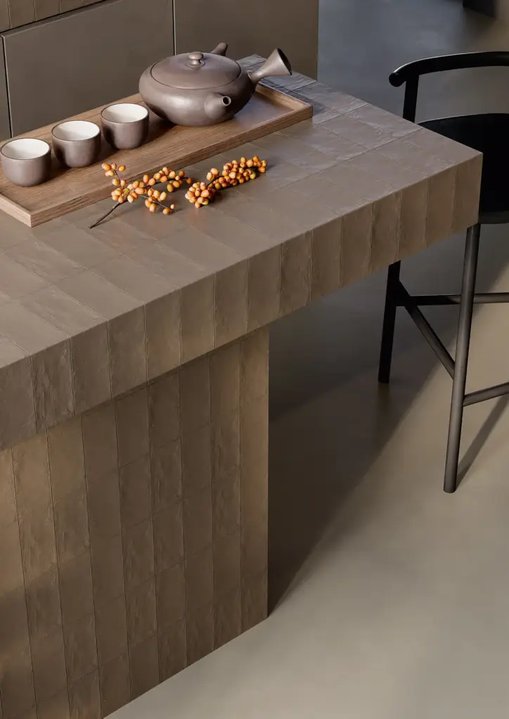 Berlese tiles: a tiled bar table, close up