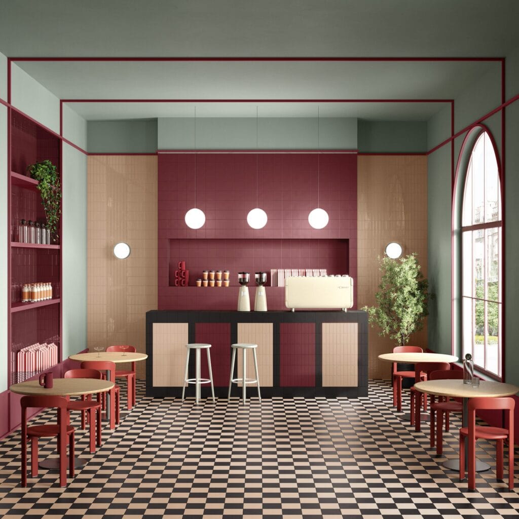 Boschet tiles: a café counter, gloss