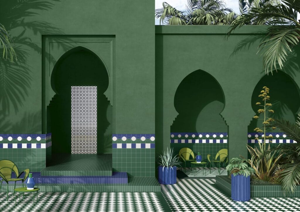 Boschet tiles: a riad courtyard, Circle format
