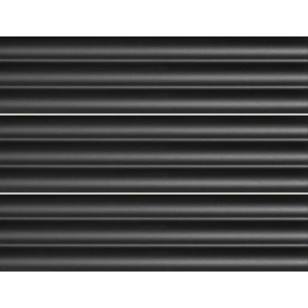 PRL-Black Reeded 75 x 300mm reeded glazed wall tile, three tiles stacked