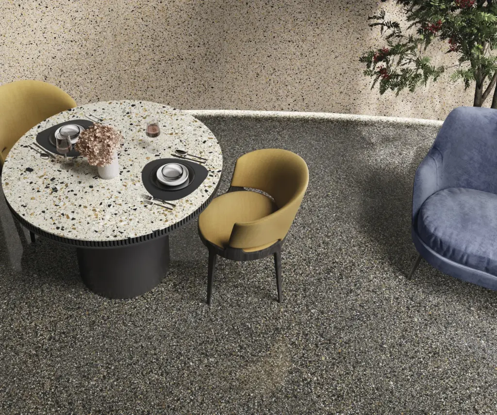 Rialto tiles: a lounge with an Earth floor and an Ivory border