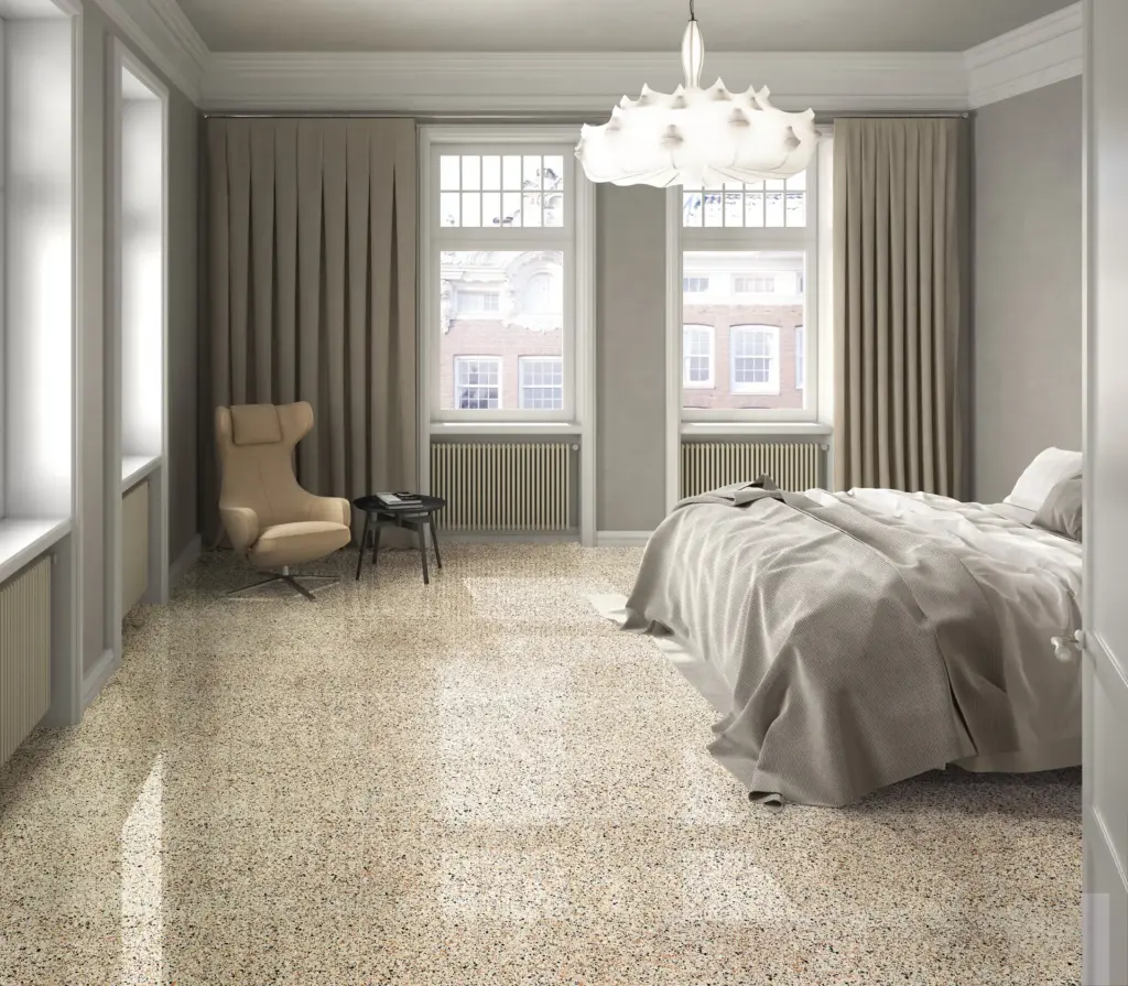 Rialto tiles: a bedroom with a polished Ivory floor