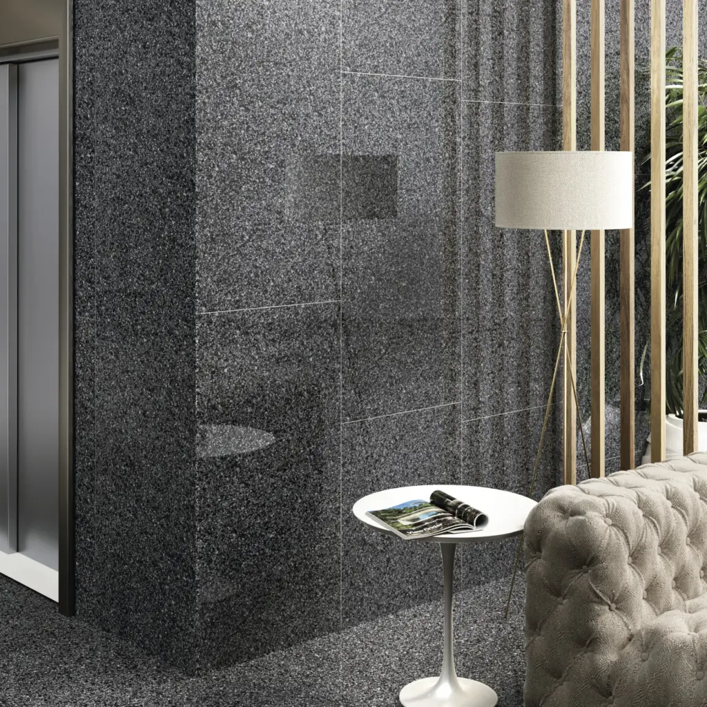 Rialto tiles: Graphite wall cladding and floor, close up