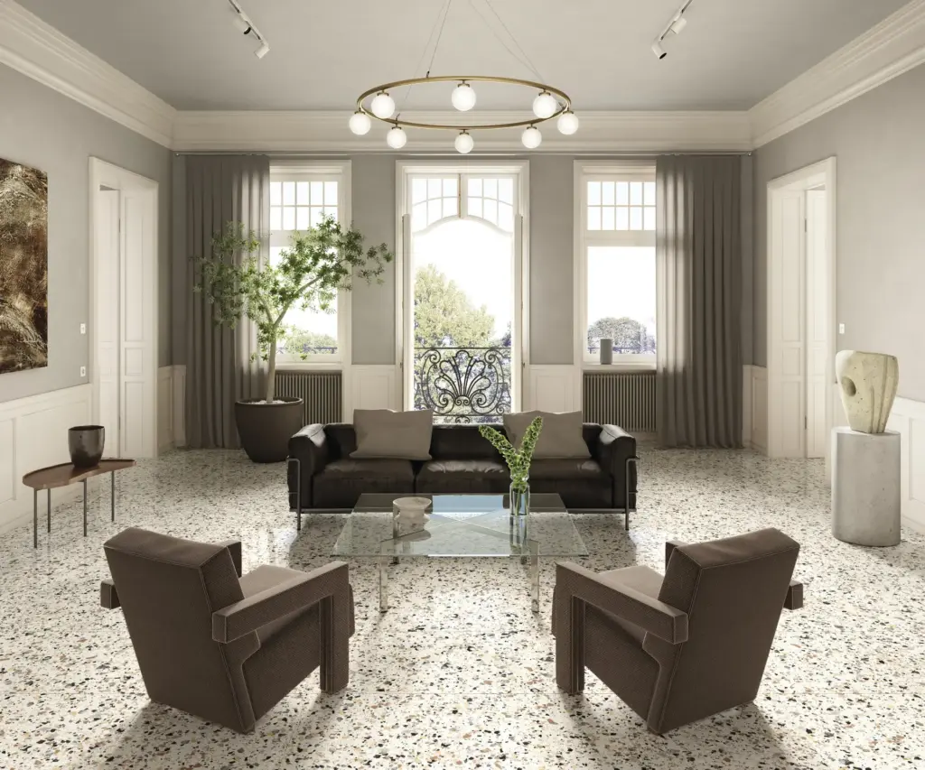 Venice tiles: a reception room with a polished Ivory floor