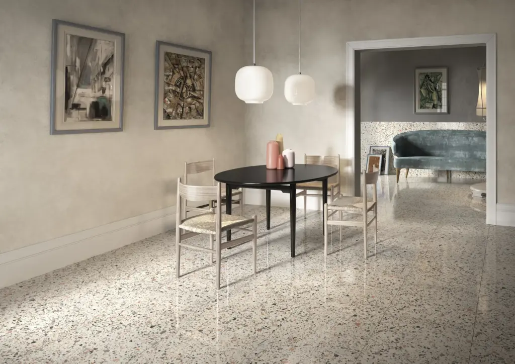 Venice tiles: a dining room with a Pink floor