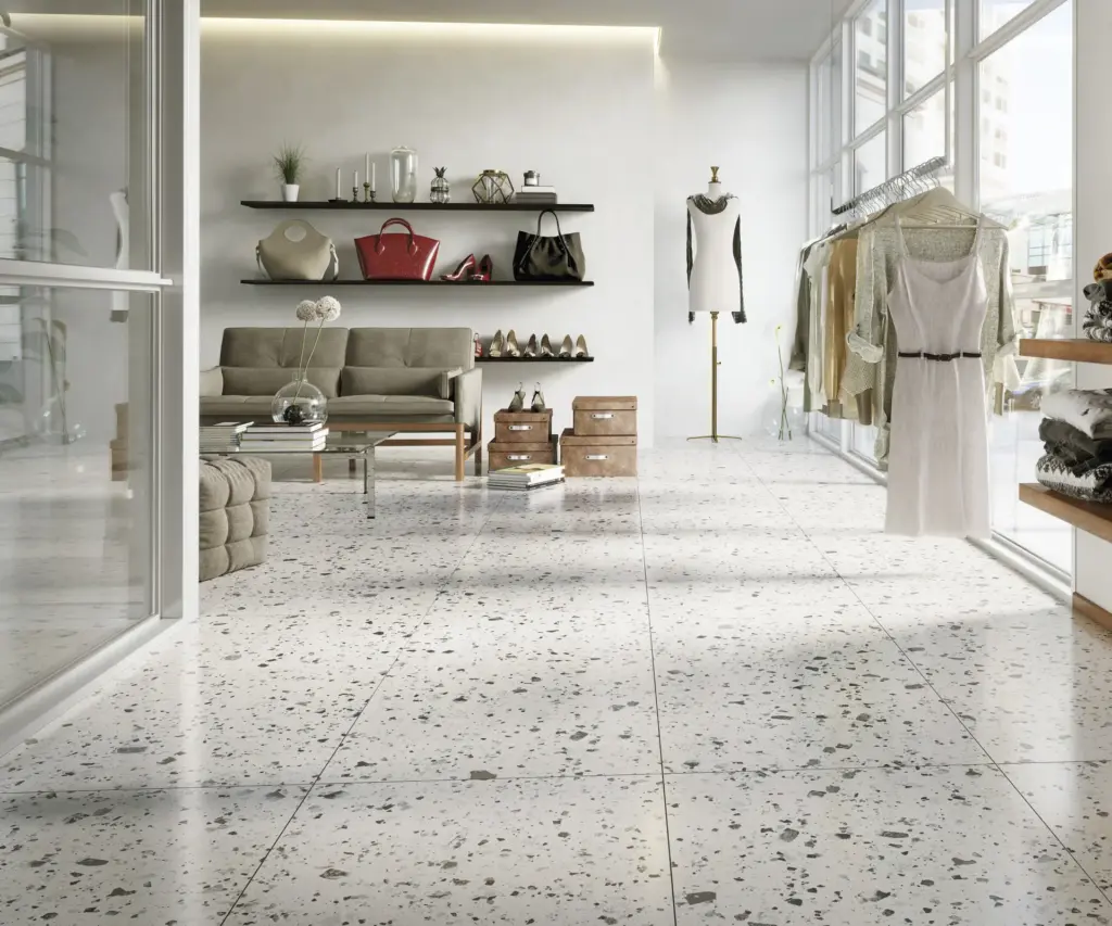 Venice tiles: a clothes shop with a White floor